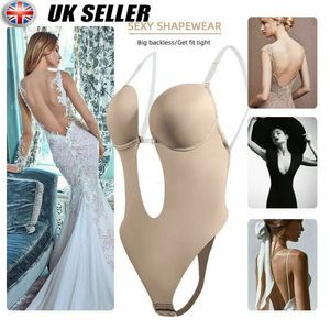 Sexy Women Deep U Plunge Seamless Push Up Bra Thong Backless Dress Bodysuit Shaper Party Underwear Body 240113