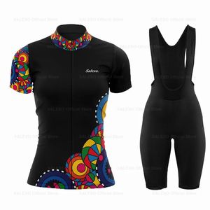 Fantezi Desen Kadınlar Yaz Bisiklet Jersey Set Bib Şortları MTB Ropa Ciclismo Nefes Alabilir Spor Giyim Setleri 240113