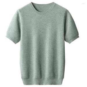 Koszulki męskie krótko-sleeved czyste wełniane koszulka na wiosnę i letnią O-Neck Honeycomb Business Business Casual Sweter