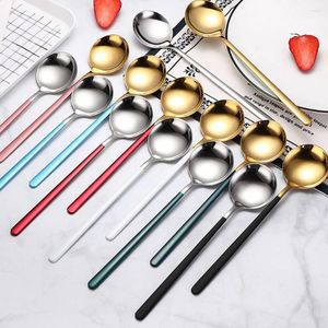 Spoons 304 Stainless Steel Coffee Spoon Round Head With Long Handle Korean Style Honey Mixing Ice Cream Dessert