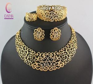Naszyjniki Afrykańskie zestawy biżuterii kostiumowej złota kryształowy ślub akcesoria ślubne nędzne Nigerian Flower Naszyjnik