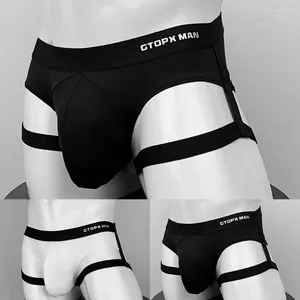 Underpants Men's Jockstrap Briefs Suspender Underwear Backless Low-Rise Thong U Convex Pouch Panties Erotic Solid Lingerie