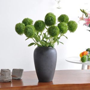 Flores decorativas 1 peça diy casa decoração de casamento arranjo de flores artificial verde dente de leão toque real plantas falsas