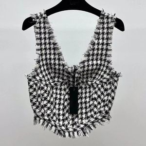 Women's Tanks Trendy Houndstooth Knitting Vest Corset Runway Women V-neck Edging Slim Tank Tops 2024 High Quality Classic Sexy Y2K Clothes