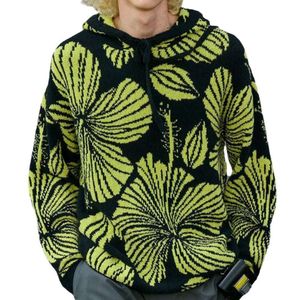 Maglione pullover ampio europeo e americano da uomo, maglione ad ago spesso con cappuccio jacquard primaverile e autunnale