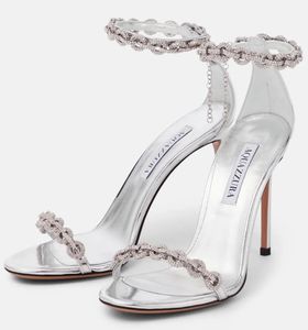 Summer Luxury Aquazzuras Women Love Link Sandals Buty łańcuch krakowania szpilki pięty Floy Pumps Dress Party Bridal Lady Sandalias EU35-43, z pudełkiem