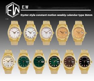 Wochenkalender Typ 2836, vollautomatische mechanische Uhrwerkuhren, Herrenuhren, 36 mm, 904L-Stahlband, wasserdicht