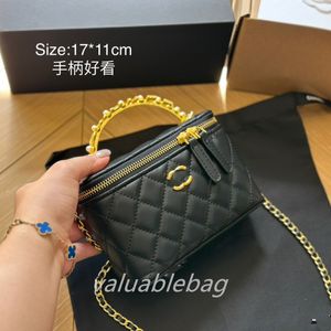 Luxo feminino clássico mini saco de maquiagem saco de armazenamento de couro rhombock caviar saco de metal c-fivela princesa bolsa de moeda designer titular do cartão sacos