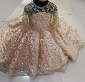 Sparkly Gold Lace Little Girls Pageant Dresses Sequined Ball Gown Flower Girl Dress For Wedding Long Hides First Communion GOWNS4627096