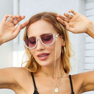 KILA новые женские модные солнцезащитные очки в полурамке с бриллиантами и цепочкой, модные уличные очки для стрельбы