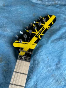 5150 일렉트릭 기타, 수입 알더 바디, 캐나다 메이플 핑거 보드, 시그니처, 클래식 노란색과 흰색 줄무늬, 번개 포장