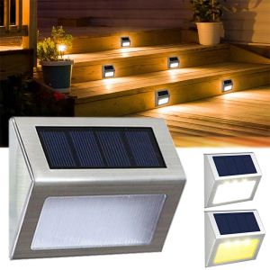 Stainless Steel Solar Fence Light Waterproof Deck Light Outdoor Metal Wall Light for Garden Patio Yard Stair Step Wall LED Lamp