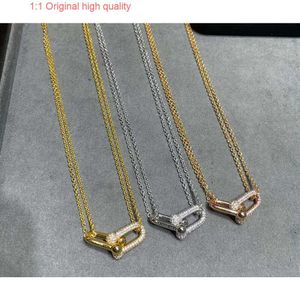 Tiffanyans S925 High Quality Necklace Horseshoe Double Necklace 18k Gold Necklace Hard Wear Half Diamond Hot Sell Birthday Christmas Gift