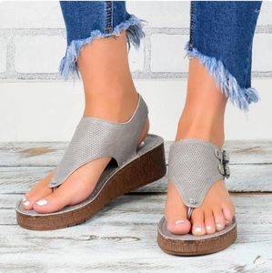 Herringbone Sandals European och Summer American Toe Sandalias Pu Leather Wedges Heel Thick Soled Women's Flip Flop 2024 Plus Size 43 56 Salias 278 SALS C