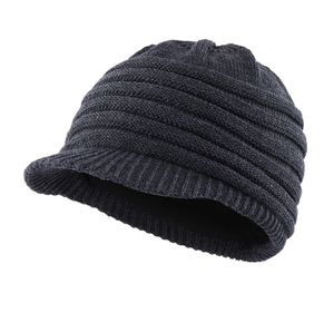 Connectyle Men's Style Winter Hat with Visor Acrylic Soft Fleece Foded Cable Sticked Beanie Male Sboy Daily Warm Cap 240113