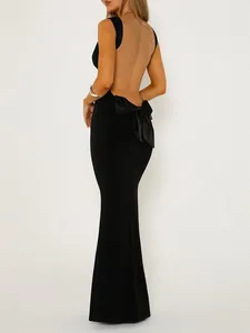 Casual Dresses Women Trendy ärmlös Maxi Dress Bow Backless BodyCon Cocktail Party Club Y2K Formal Long Long Long