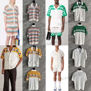 Casablancas designer Jacquard shirts 24SS Fashion New casablanca knit Short Sleeve knitted Sweater Embroidery hollowed out sweater men and women summer polos