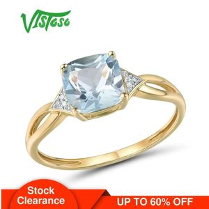 VISTOSO 14K 585 Yellow Gold Ring For Women Diamond Sky Blue Topaz Rings Real Original Anniversary Fine Jewelry 240113