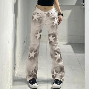 Damskie dżinsy styleWomen's Jeansen's 2024 High Street Personality Personality Star Print Contrast Kolor Niski talia Białe pikantne dziewczyny Strai