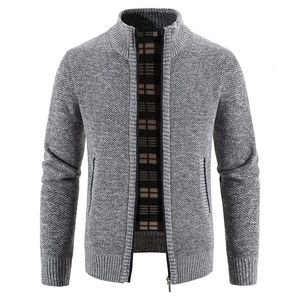 Mens Cardigan Solid Color Fleece Zipper Knitted Jacket Sweater Winter Warm Skirt 240113