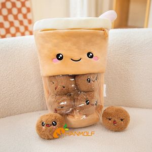 30x40cm Bubble Çay Peluş Yastık Dolgulu Graveing ​​Mini Hayvan Topları İnciler Pembe Kedi Ayı Pençe Pençe Puding Çanta Yemek Plushie 240113