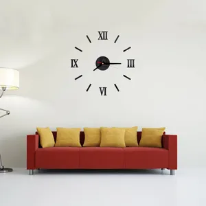 Wall Clocks Frameless 3d Diy Clock Alarm Roman Numbers Sticker Of Mute Design For Office Home Bedroom