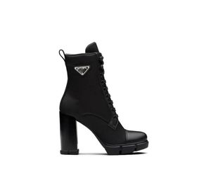 Designer escovado couro e nylon atado botas mulheres tornozelo botas couros motociclista bota austrália bootiess botas de inverno tamanho 35-41