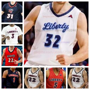 Anpassad Liberty Flames baskettröja NCAA Sömde tröja alla namn nummer män kvinnor ungdom broderade Joseph Venzant Zander Yates Colin Porter Kyle Rode