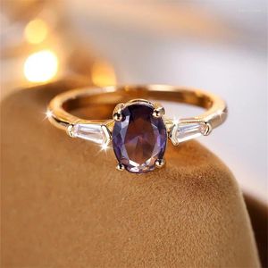 Cluster Rings Charm Oval Purple Stone For Women Minimalist Gold Color Zircon Wedding Bands Stacking Engagement Finger Ring Jewelry Gifts