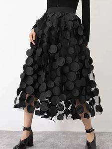 Tigena modedesign svart tyll lång kjol för kvinnor 2023 vår sommar elegant vintage en linje hög midja midi kvinnlig 240113