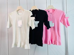 10095 2024 pista de verão marca mesmo estilo camisola manga curta tripulação pescoço pulôver roupas moda branco preto alta qualidade das mulheres qian