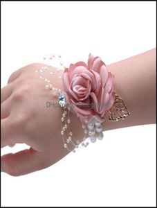 Hochzeit Blumen Party Supplies Veranstaltungen Cor Brautjungfer Armband Fleur Schaum Rosen Boutonniere Braut Schwester Mädchen Armbänder Prom Decor7636839