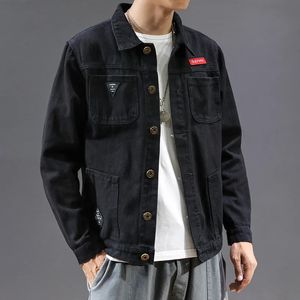 Spring Autumn Men Black Denim Jacket Mens AllMatch Korean Casual Fashionable Man Camouflage Work Shirt Top 240113