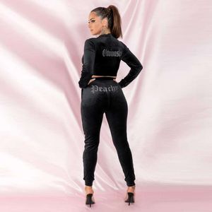 Mulheres outono e inverno esportes casuais de duas peças mulheres ouro veludo sexy quente broca camisola conjunto designer com zíper moletom com capuz casaco curto jaqueta casual h1nf