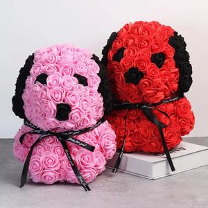 25cm Teddy Rose Hund Künstliche Blume der Weihnachtsdekoration für Zuhause Valentinstag Muttergeschenke Seifenschaum 240113