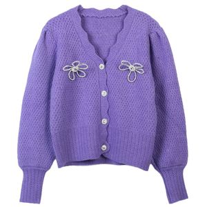 10091 2024 Runway Sommer Marke Gleicher Stil Pullover Langarm V-ausschnitt Strickjacke Mode Kleidung Lila Hohe Qualität Damen mingmei