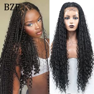 Boho Box Braid s Curly Ends Square Part Braided Lace Front Pre Plucked With Baby Hair For Women Blonde 240113