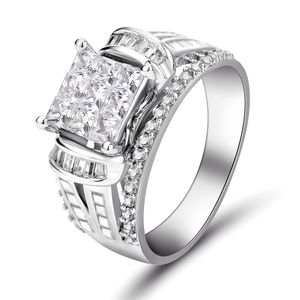 2024 Top Sell Wedding Rings Luxury Jewelry 925 Sterling Silver Fill Princess Cut White Topaz CZ Diamond Gemstones Party Women Engagement Band Ring Gift