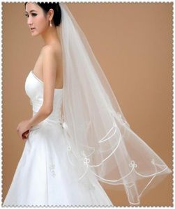 Em estoque barato véus de casamento curtos com borda de fita tule branco amostra real véus de noiva para vestidos de casamento8760157