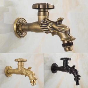 Bathroom Sink Faucets Faucet Brass Antique Dragon Carved Pattern Design Wall Mount Single Cold Retro Bibcock Washing Machine Mop Toilet Tap