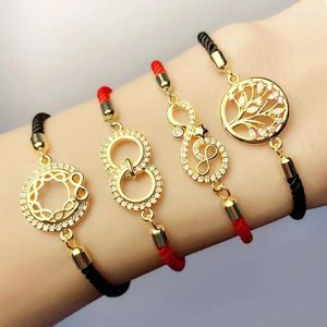 Charm Bracelets Double Round/Tree Of Life Bracelet For Women Jewelry CZ Pave Fashion Design Infinity Star Bangle Black/Red Rope Chain Gift