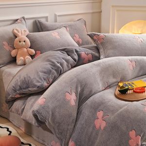 Winter-Bettbezug, dickes Fleece, warmes Flanell, Koralle, doppelseitige Samt-Bettwäsche, Einzelbett, Doppelbett, Queen-Size-Bett, Bettbezug 240113