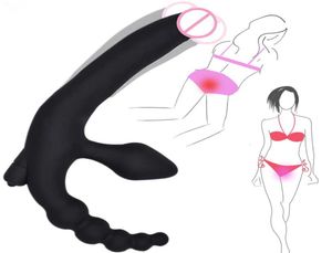 Dildo vibratore per donne Stimolazione del punto G Doppia tripla penetrazione Perline anali vibranti Butt Plug per coppie lesbiche U104 Y1917149526