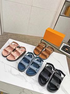 Paseo Flat Flat Sandals مريح للنساء الدنيم المطبوعة القماش غير الرسمي الحجم الصندل 35-42