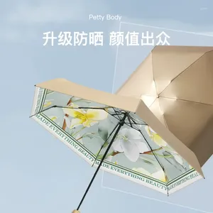 Umbrellas 6 Folding Gold Plastic Sunproof Mini Umbrella Sunny And Rainy Uv Convenient Sunshade Small Pocket