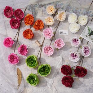 Simulazione di 3 fasci di rose Austin Decorazione di nozze Ornamenti per la casa Fotografare simulazione di rose Puntelli di fiori finti YG