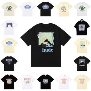 Tasarımcı Rhude T Shirts Luxury Marka Rhude Shirt Erkek Şort Baskı Beyaz Black Street Pamuk Moda Gençlik Erkekler Tshirts Tshirt Yüksek Kaliteli Toptan