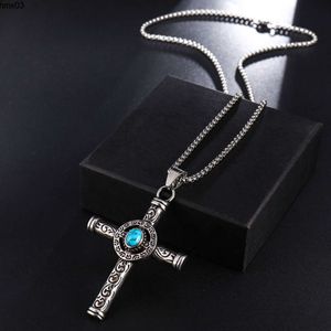 Модное-натуральное черно-синее бирюзовое ожерелье с крестом, мужское винтажное ожерелье из нержавеющей стали, религиозное распятие Иисуса, мужские ювелирные изделия