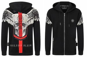 Modekvalitet Hip-Hop, Hip Brand Skull Wing Hot Diamond Print Pleins Tröja Mäns trendiga Wind West Coast High Street Hoodie Jacket