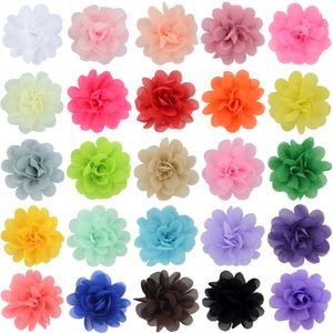 29 Solid Colors Big 5cm Chiffon Ribbon Bows Flowers Appliciques Mesh Fabric Flower Sew On Headband Dress Dekorativ bröllopshantverk